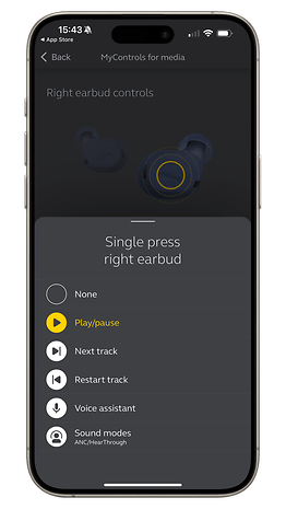 Screenshot of the Jabra Elite 8 Active Sound+ app